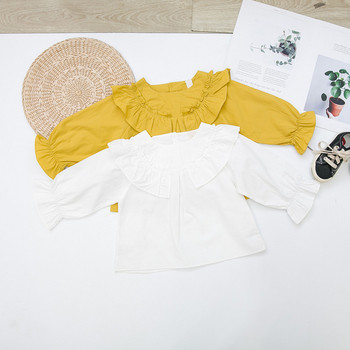 Актуална детска риза за момичета в бял и жълт цвят