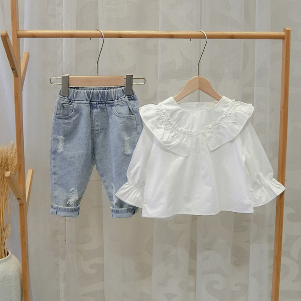 Cămașă actuală pentru copii pentru fete în alb și galben