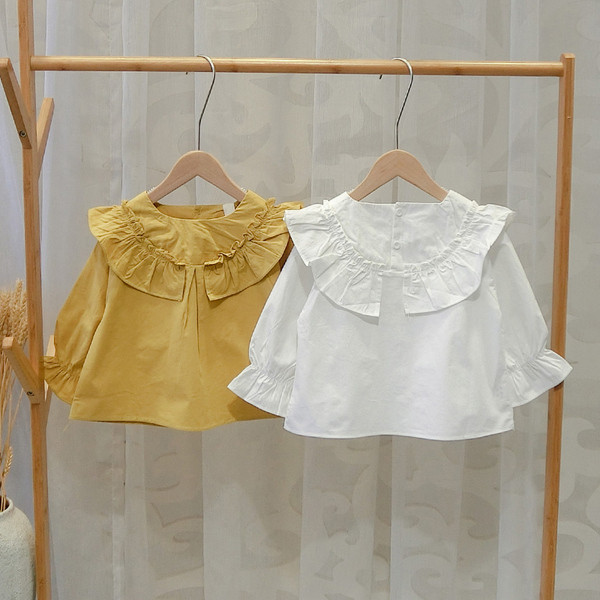 Актуална детска риза за момичета в бял и жълт цвят