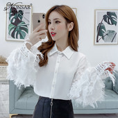 Cămașă elegantă de damă, cu mâneci lungi, în culoarea albă