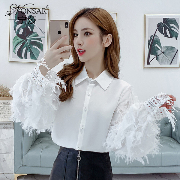 Cămașă elegantă de damă, cu mâneci lungi, în culoarea albă