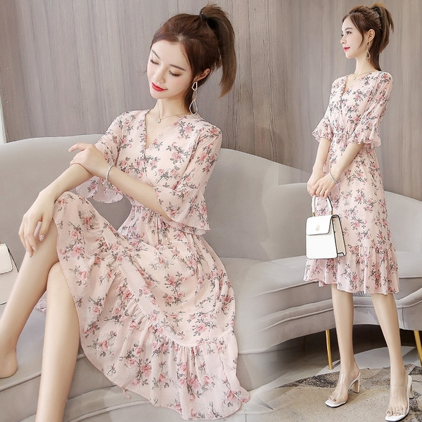 Rochie moderna de dama cu model floral in mai multe culori