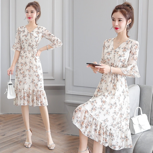 Rochie moderna de dama cu model floral in mai multe culori