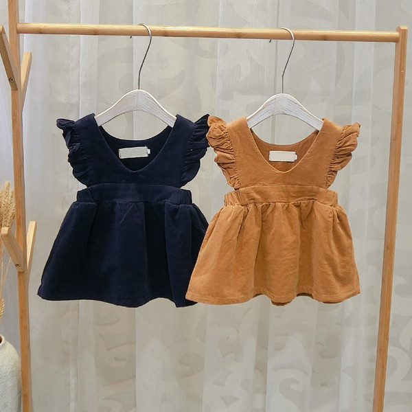 Нов модел детска рокля в син и кафяв цвят за момичета