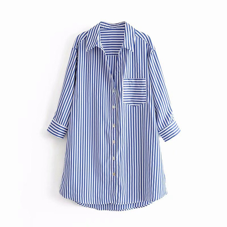 Rochie de dama in dungi cu maneci 7/8 si nasturi