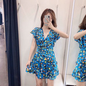 Rochie scurta de dama in albastru cu model colorat