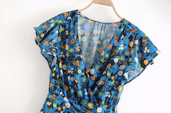 Rochie scurta de dama in albastru cu model colorat