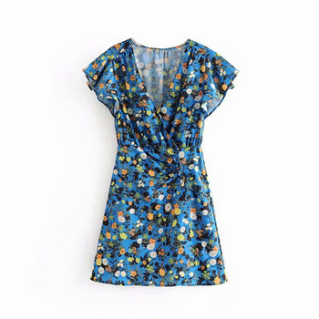 Rochie scurta de dama in albastru cu model colorat