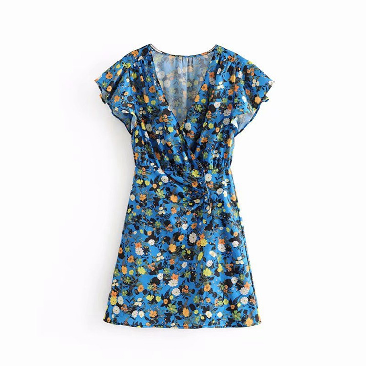 Rochie scurta de dama in albastru cu model colorat