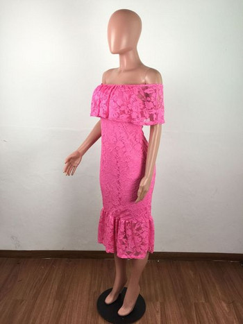 Rochie de dama eleganta din dantela cu maneci cazute in trei culori