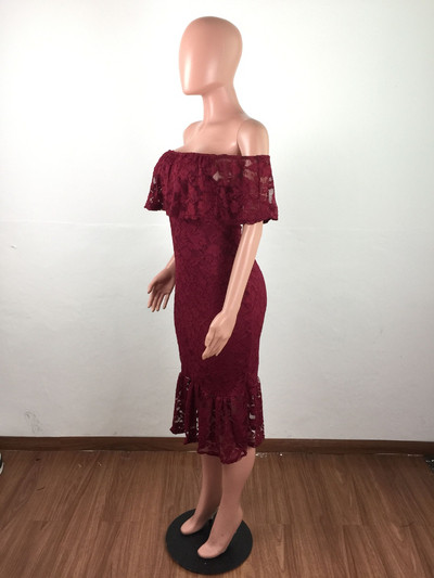 Rochie de dama eleganta din dantela cu maneci cazute in trei culori