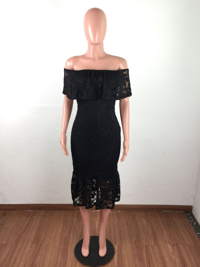 Rochie de dama eleganta din dantela cu maneci cazute in trei culori