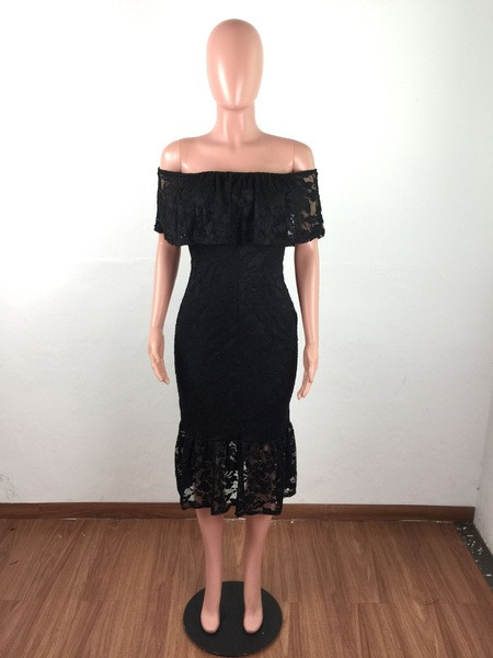 Rochie de dama eleganta din dantela cu maneci cazute in trei culori