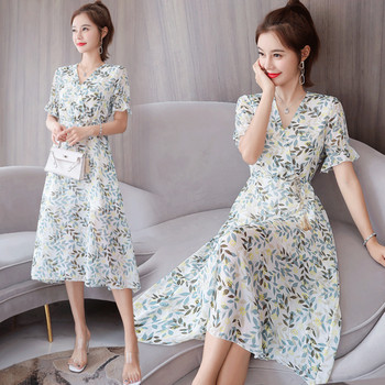 Rochie moderna de dama cu model floral in doua culori