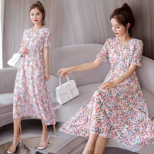 Rochie moderna de dama cu model floral in doua culori