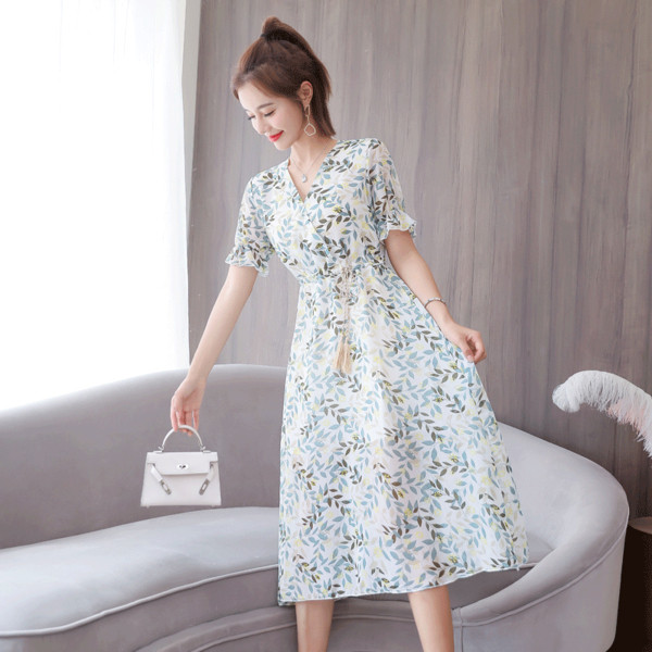 Rochie moderna de dama cu model floral in doua culori