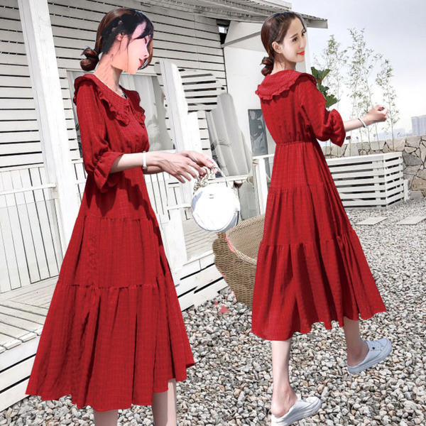 Lezser női hosszú ruha két színben, 3/4-es ujjal