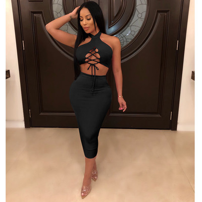 Set de dama modern din doua parti maiou + fusta cu talie inalta in mai multe culori