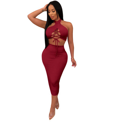 Set de dama modern din doua parti maiou + fusta cu talie inalta in mai multe culori