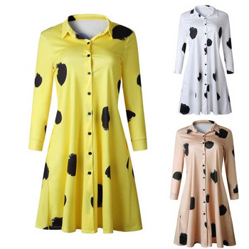 Rochie scurta de dama moderna cu guler clasic si maneci lungi in mai multe culori