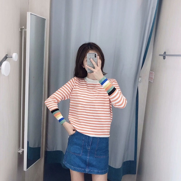 Pulover de damă cu dungi din tricot subțire - trei culori