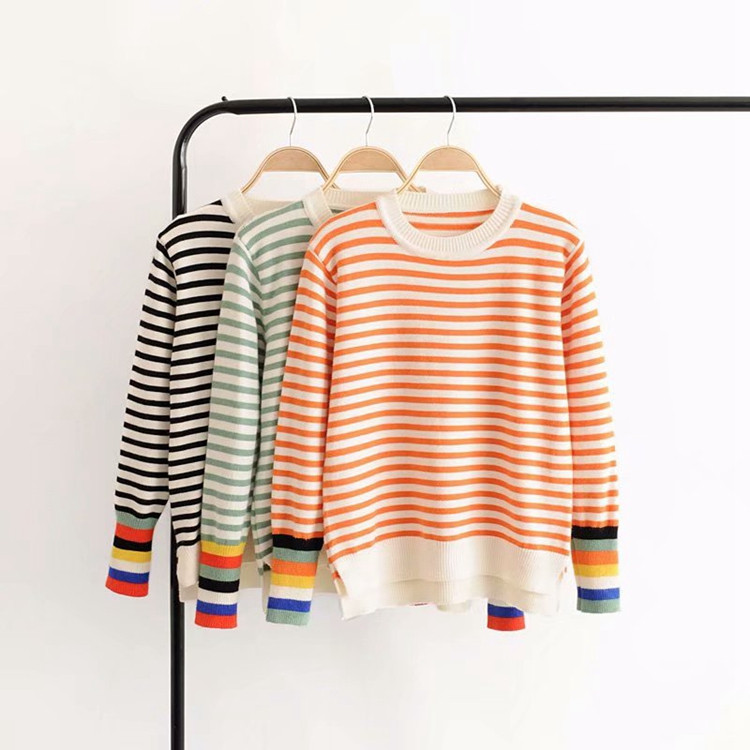 Pulover de damă cu dungi din tricot subțire - trei culori