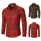 Cămașă pentru bărbați cu mâneci lungi și model colorat în negru și roșu