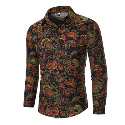 Cămașă pentru bărbați cu mâneci lungi și model colorat în negru și roșu