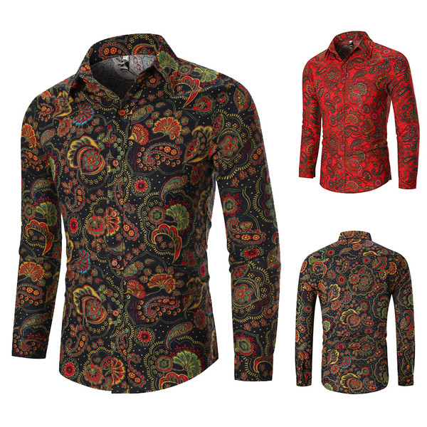 Cămașă pentru bărbați cu mâneci lungi și model colorat în negru și roșu