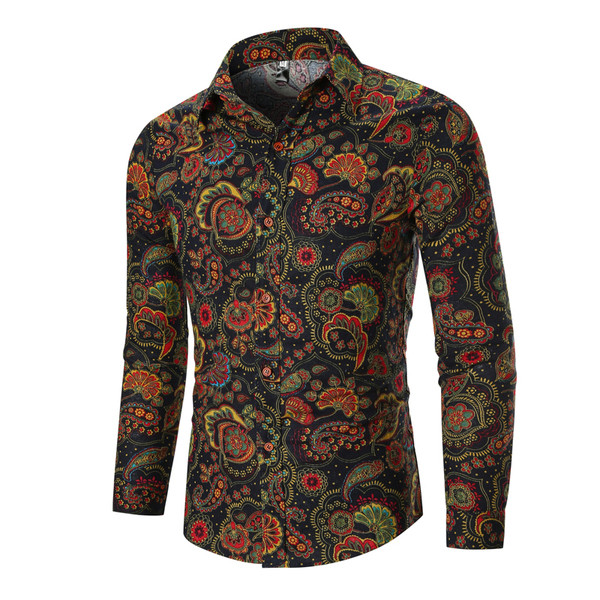 Cămașă pentru bărbați cu mâneci lungi și model colorat în negru și roșu