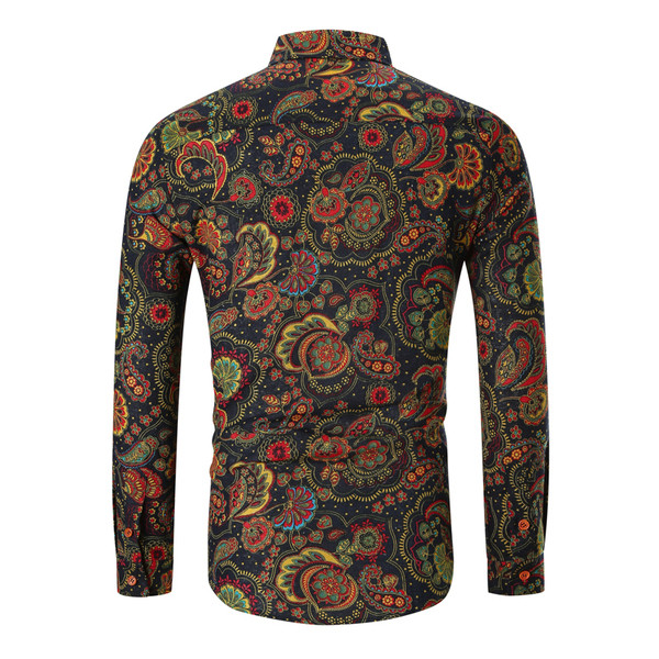 Cămașă pentru bărbați cu mâneci lungi și model colorat în negru și roșu