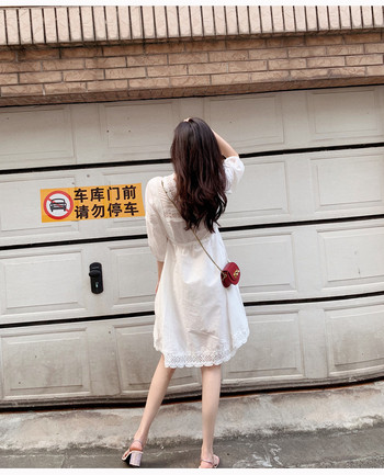 Rochie de dama moderna - model croiat in rosu si alb