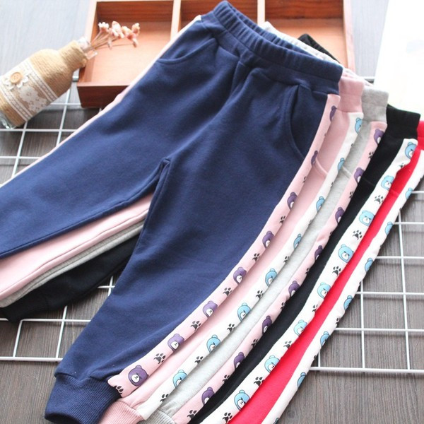 Pantaloni copii moderni pentru fete cu margini in mai multe culori