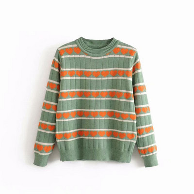 Pulover de dama din tricotat subtire in trei culori si decor - inima