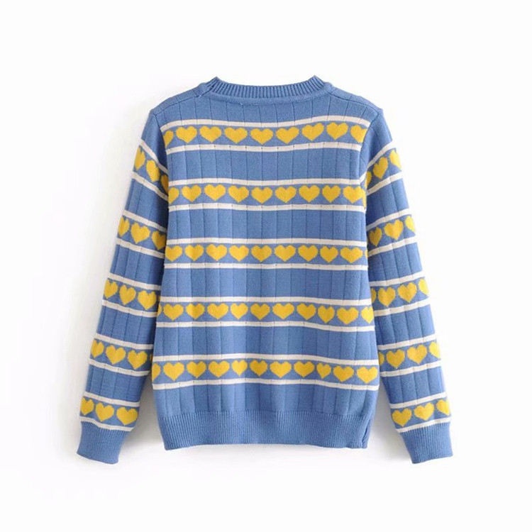 Pulover de dama din tricotat subtire in trei culori si decor - inima