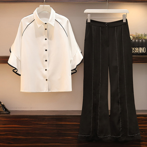 Elegáns férfi szett fehér inggel és fekete nadrággal 5XL-ig