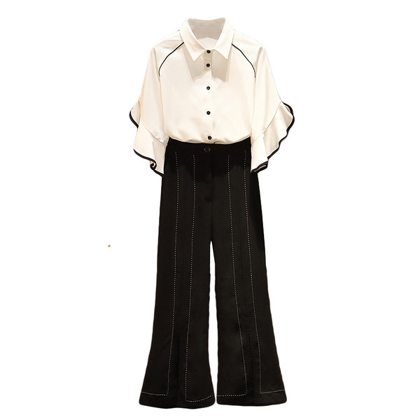 Elegáns férfi szett fehér inggel és fekete nadrággal 5XL-ig