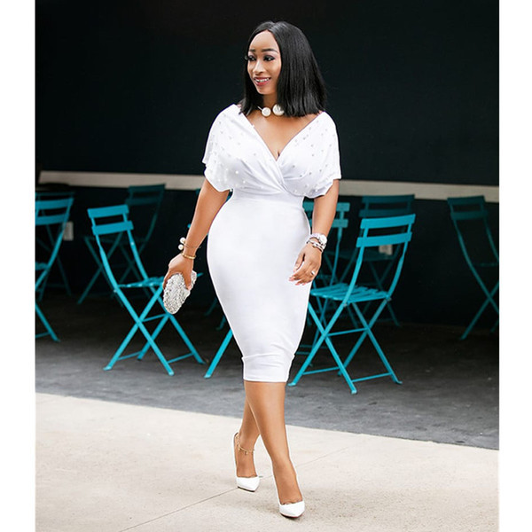 Rochie eleganta de dama cu decolteu in V si perle in mai multe culori