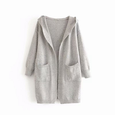 Cardigan lung de damă cu glugă și buzunare