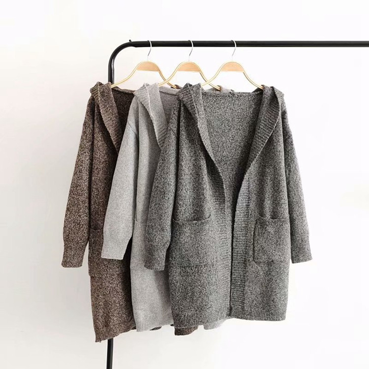 Cardigan lung de damă cu glugă și buzunare