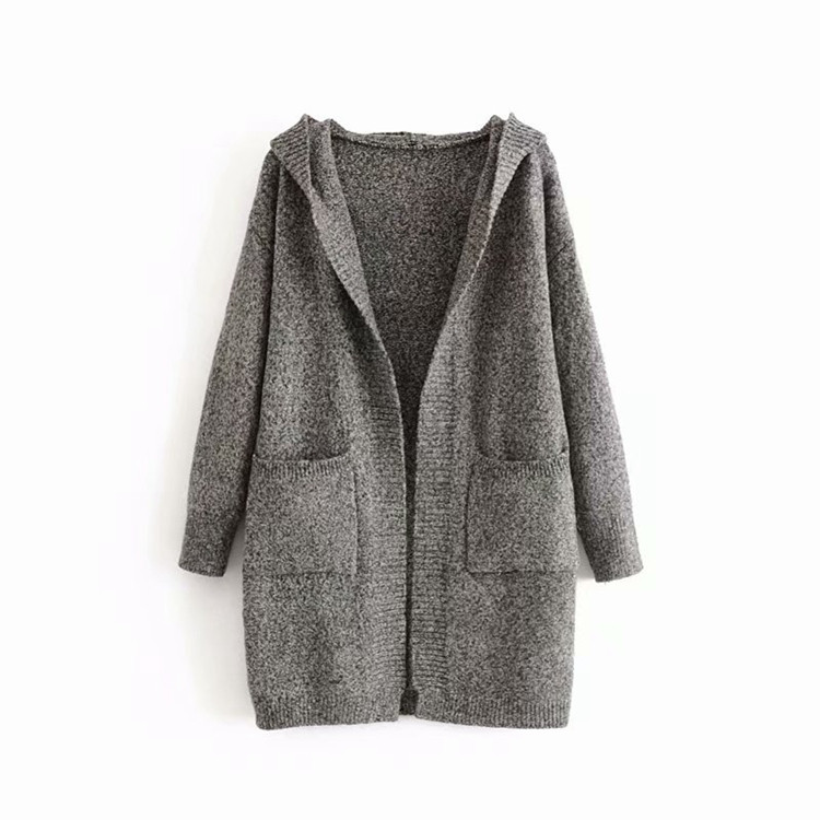 Cardigan lung de damă cu glugă și buzunare