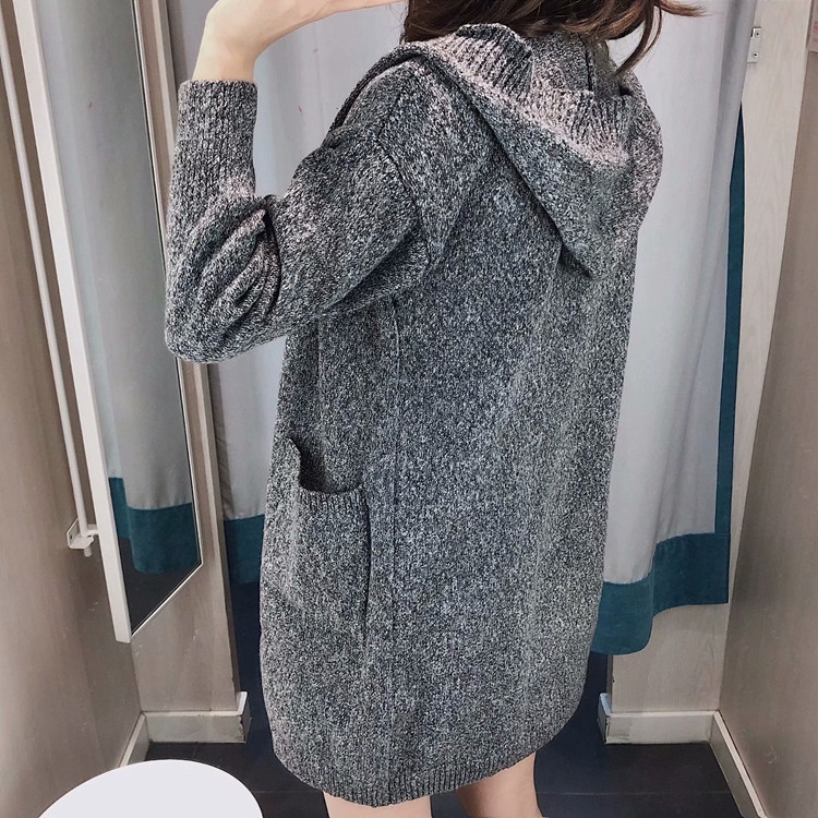 Cardigan lung de damă cu glugă și buzunare