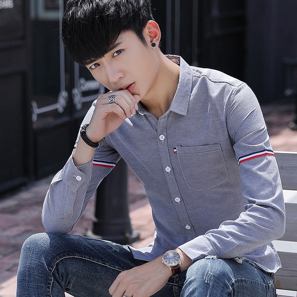 Cămașă modernă pentru bărbați în patru culori cu buzunar și nasturi