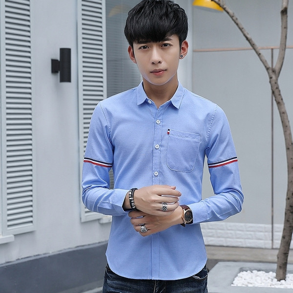 Cămașă modernă pentru bărbați în patru culori cu buzunar și nasturi