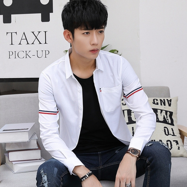 Cămașă modernă pentru bărbați în patru culori cu buzunar și nasturi