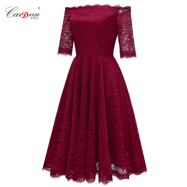 Rochie de dama eleganta din dantela cu maneci 3/4 in trei culori