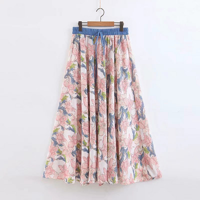 Fusta de dama cu model floral si talie elastica