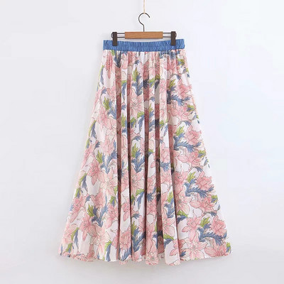 Fusta de dama cu model floral si talie elastica