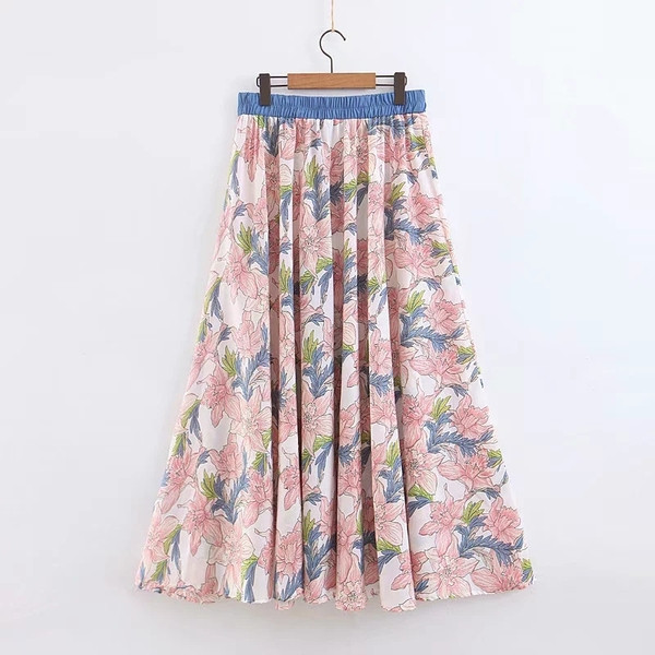 Fusta de dama cu model floral si talie elastica