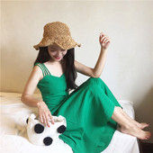 Női hosszú szabású ruha zöld és narancs színben